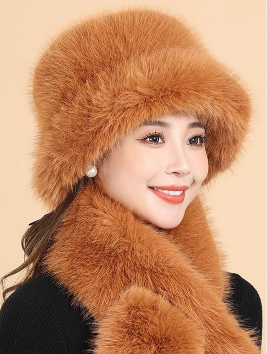Faux Fur Plush Premium Scarf and Hat Set (SF2057 + HAT1338)
