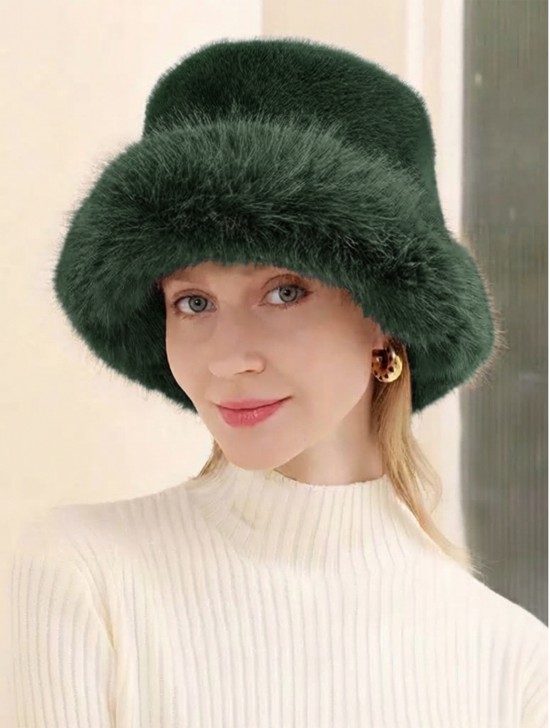 Solid Colour Fuzzy Hat with Brim