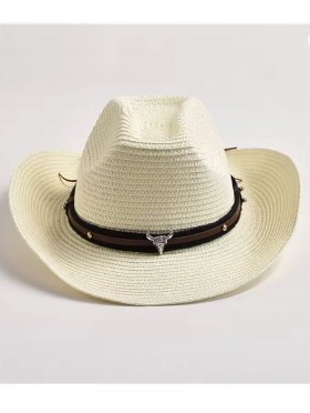 Wide Brim Cowboy Hat/ Studded Band & Bull Emblem