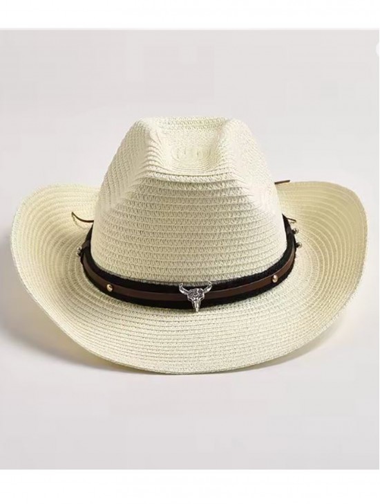 Wide Brim Cowboy Hat/ Studded Band & Bull Emblem