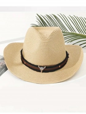 Wide Brim Cowboy Hat/ Studded Band & Bull Emblem