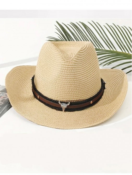 Wide Brim Cowboy Hat/ Studded Band & Bull Emblem Wide Brim Cowboy Hat/ Studded Band & Bull Emblem