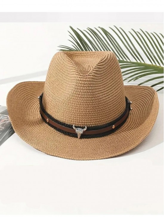 Wide Brim Cowboy Hat/ Studded Band & Bull Emblem Wide Brim Cowboy Hat/ Studded Band & Bull Emblem