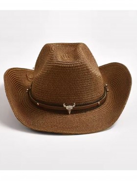 Wide Brim Cowboy Hat/ Studded Band & Bull Emblem