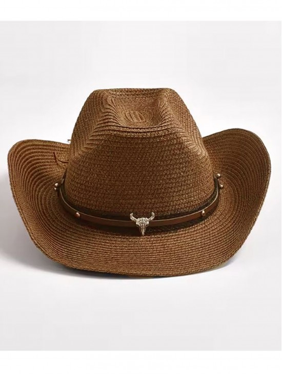 Wide Brim Cowboy Hat/ Studded Band & Bull Emblem Wide Brim Cowboy Hat/ Studded Band & Bull Emblem