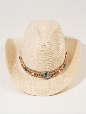Wide Brim Cowboy Hat/ Jewel Studded Band 