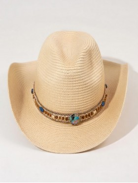 Wide Brim Cowboy Hat/ Jewel Studded Band 
