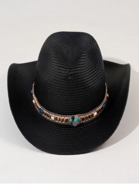 Wide Brim Cowboy Hat/ Jewel Studded Band 