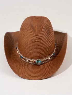 Wide Brim Cowboy Hat/ Jewel Studded Band 