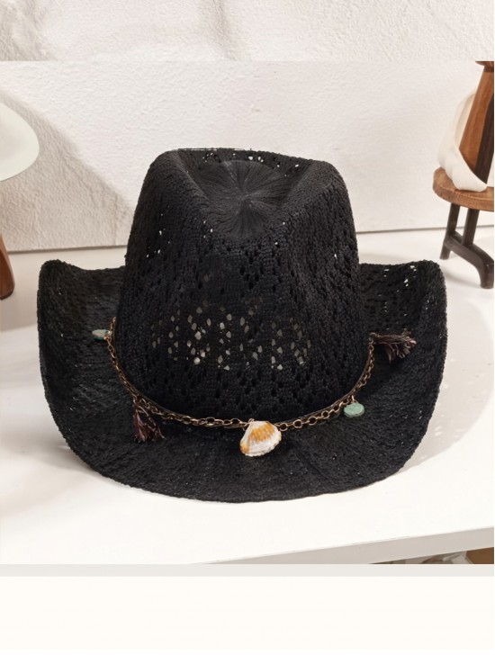 Wide Brim Cowboy Hat/ Decorative Chain Wide Brim Cowboy Hat/ Decorative Chain