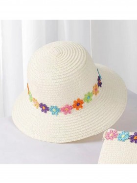 Adult's Woven Sun Hat W/ Flowers