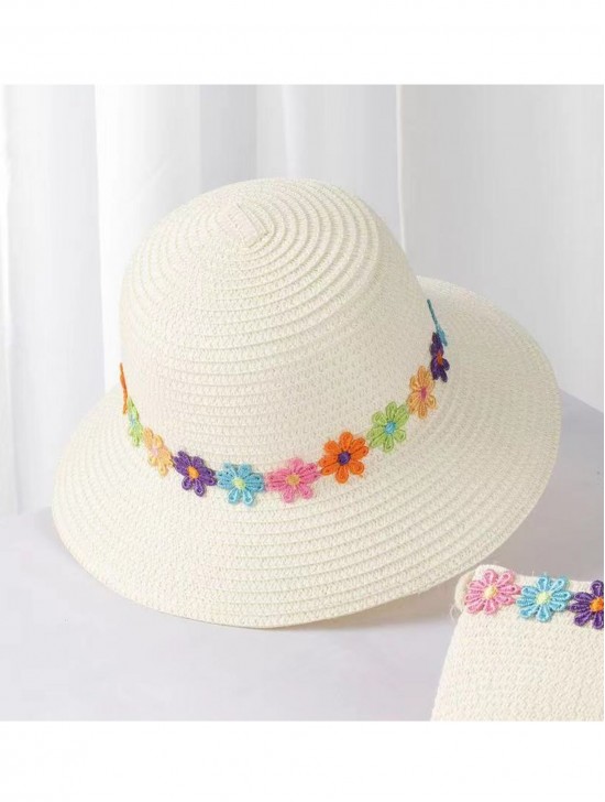 Adult's Woven Sun Hat W/ Flowers
