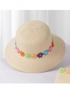 Adult's Woven Sun Hat W/ Flowers