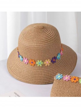 Adult's Woven Sun Hat W/ Flowers