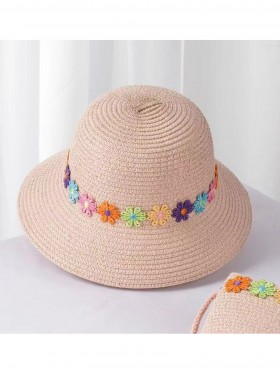 Adult's Woven Sun Hat W/ Flowers