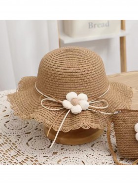 Kid's Woven Sun Hat W/ Flowers