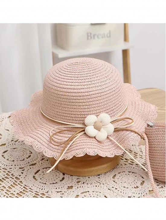 Kid's Woven Sun Hat W/ Flowers