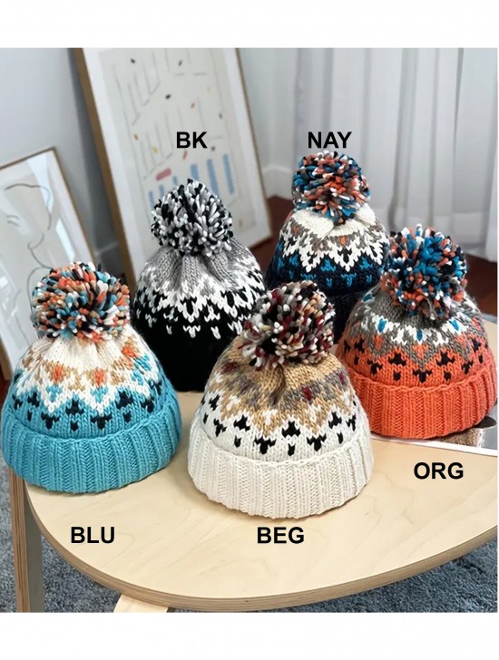 Fashion Knitted Hat W/ Colorful Pompom 