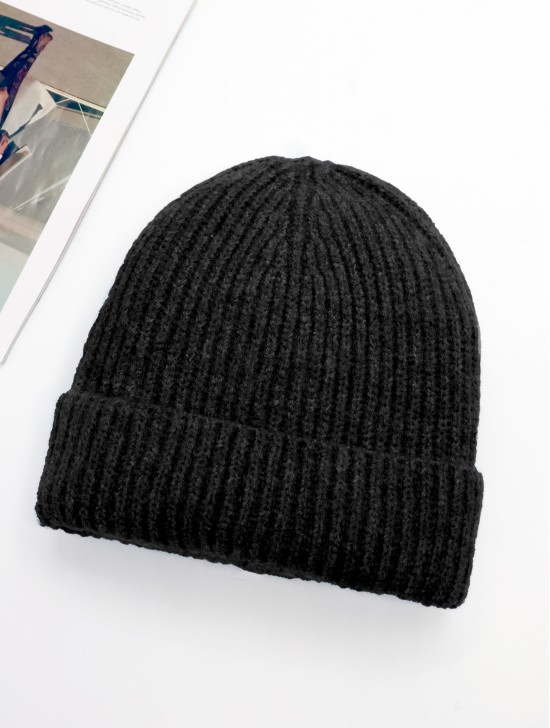 Knitted Lined Hat With Brim 