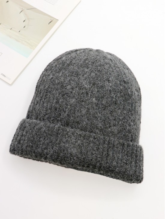 Knitted Lined Hat With Brim 