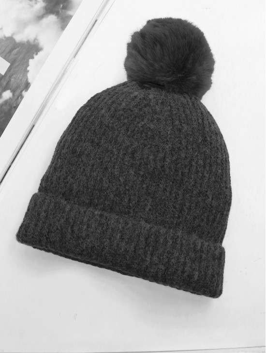 Knitted Lined Hat With Removable Pompom
