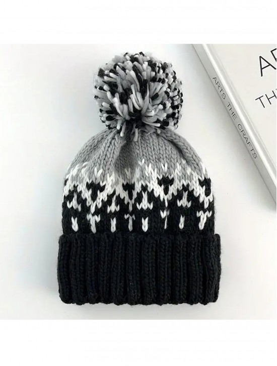 Fashion Knitted Hat W/ Colorful Pompom 