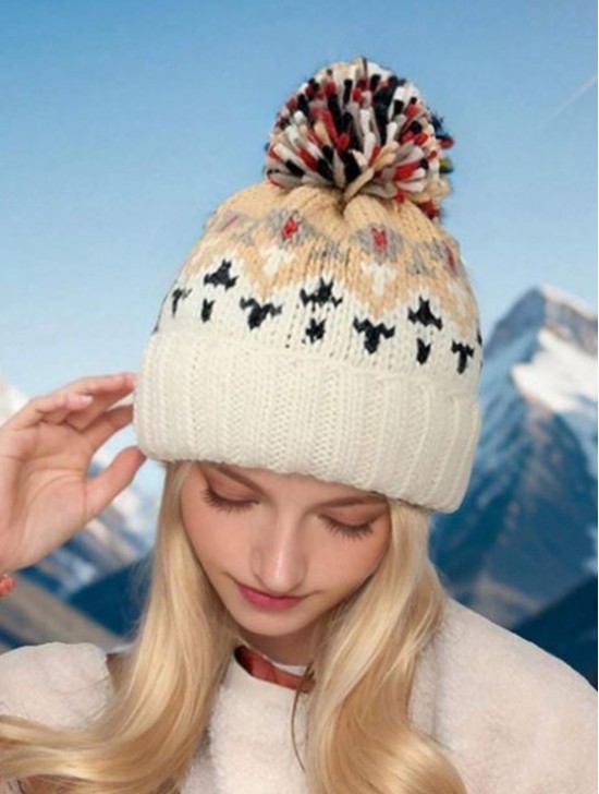 Fashion Knitted Hat W/ Colorful Pompom 