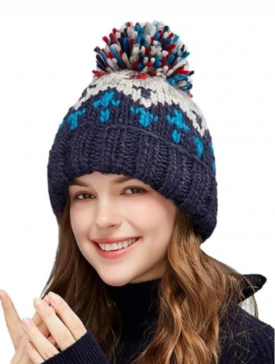 Fashion Knitted Hat W/ Colorful Pompom 