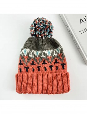 Fashion Knitted Hat W/ Colorful Pompom 