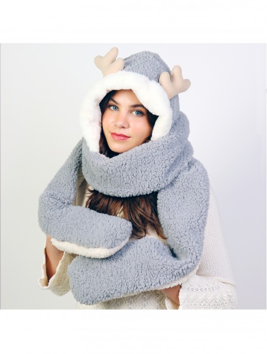 Plush Multi-functional Matching Set ( Scarf, Reindeer Hat & Mitts)