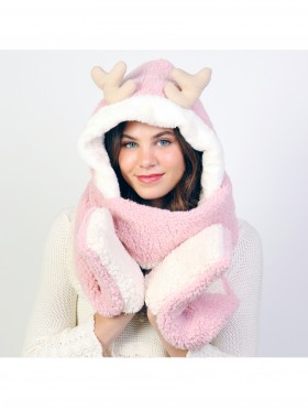 Plush Multi-functional Matching Set ( Scarf, Reindeer Hat & Mitts)