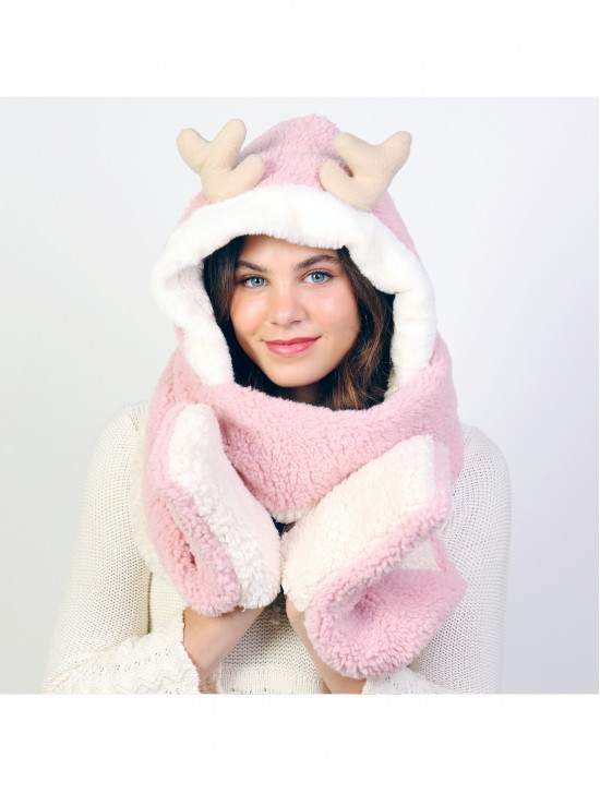 Plush Multi-functional Matching Set ( Scarf, Reindeer Hat & Mitts)