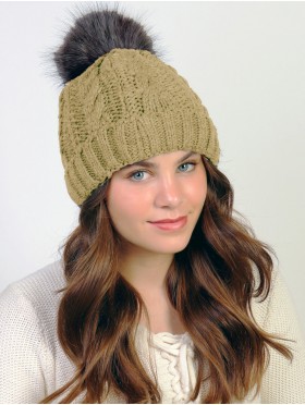 Cable Knitted Camp Hat W/ Pompom (Plush Inside)
