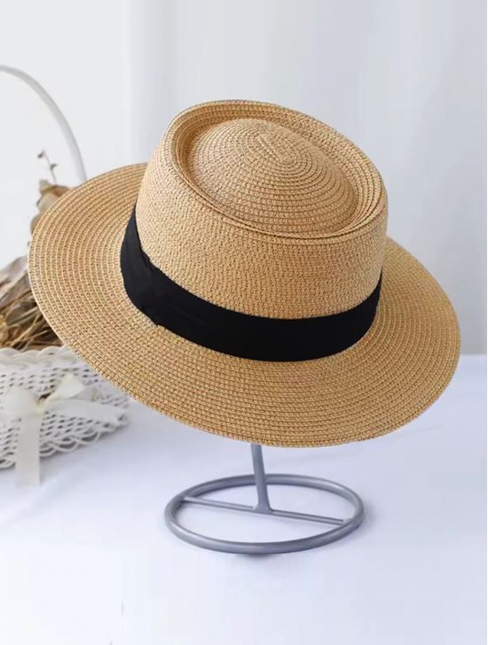 Wide Brim Summer Hat W/ Black Trim