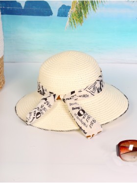 Wide Brim Summer Hat W/Ribbon 