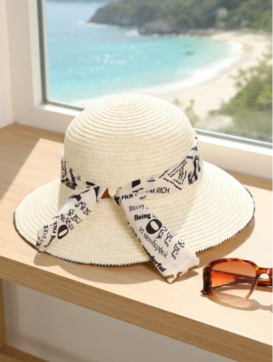 Wide Brim Summer Hat W/Ribbon 