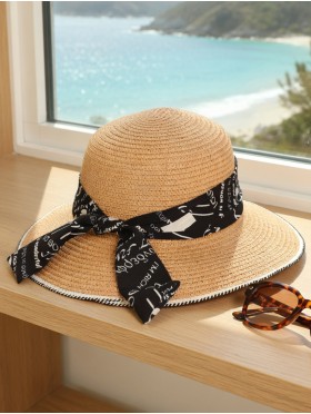 Wide Brim Summer Hat W/Ribbon 
