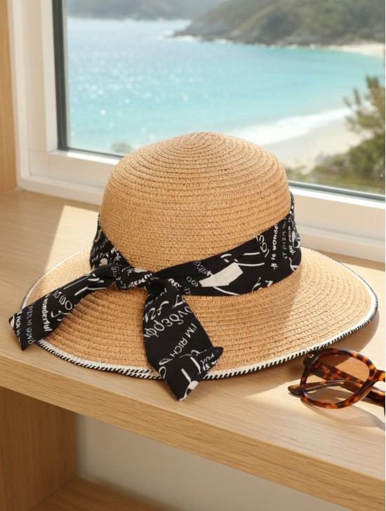 Wide Brim Summer Hat W/Ribbon 