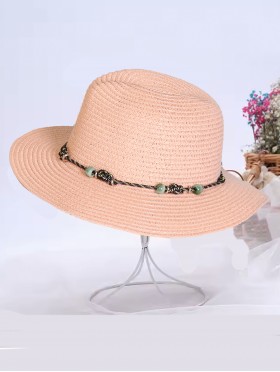 Wide Brim Summer Hat W/ Decorative Beads and Bow