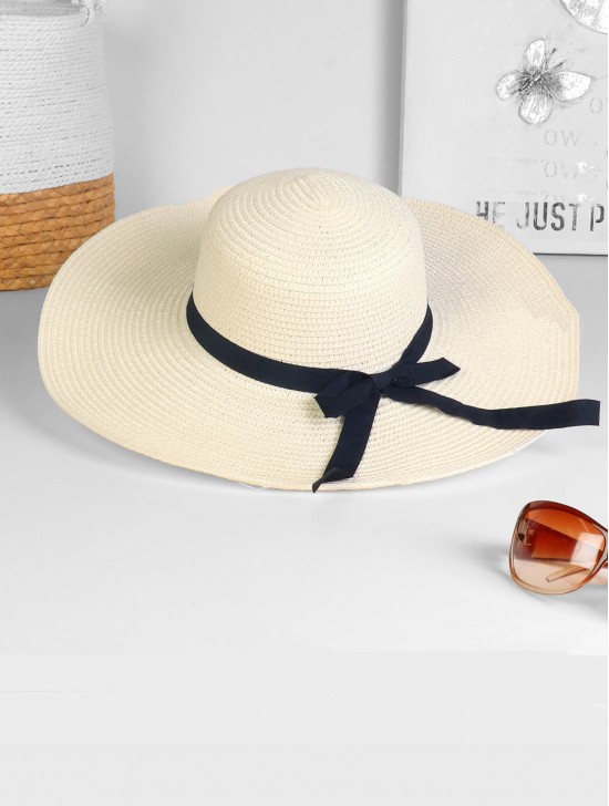 Wide Brim Summer Hat W/ Ribbon