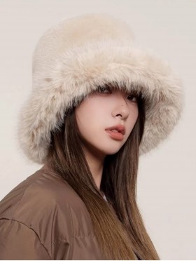 Solid Colour Fuzzy Hat with Brim