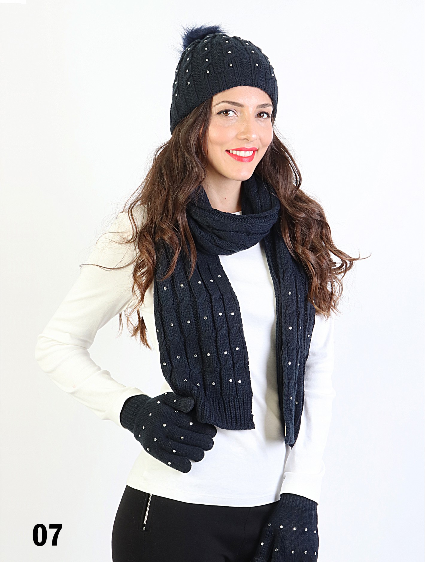 Rhinestone Knitted Matching Set (Scarf, Hat, Gloves)