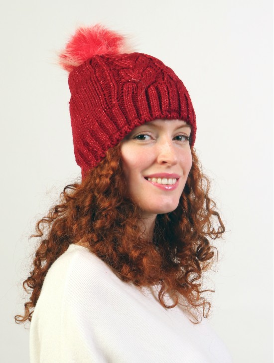 Snowy Knitted Hat W/ Pom Pom (Fleeced Inside)