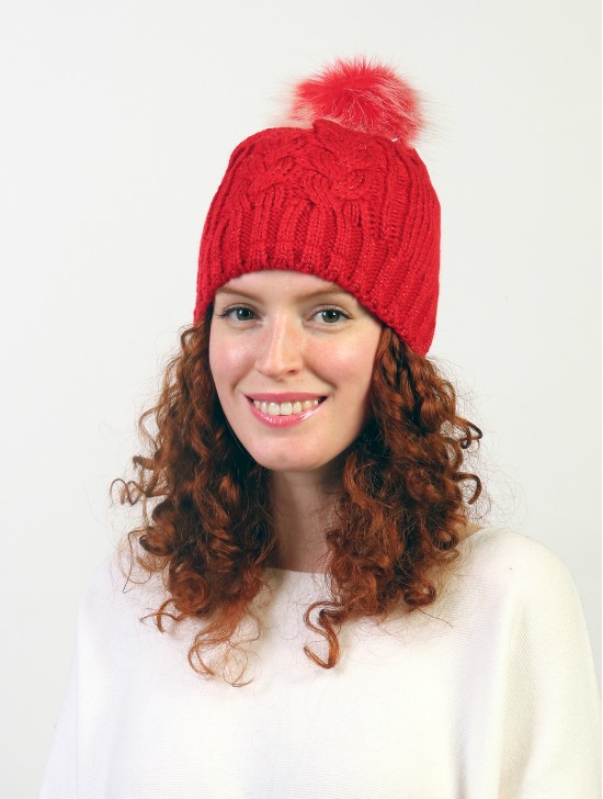 Snowy Knitted Hat W/ Pom Pom (Fleeced Inside)