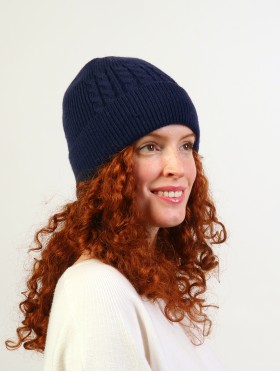 Cable Knitted Lined Hat With Brim (plush inside) 