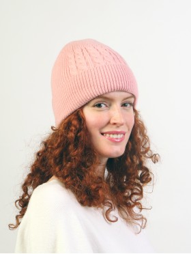 Cable Knitted Lined Hat With Brim (plush inside) 