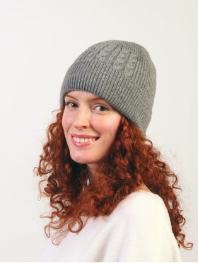 Cable Knitted Lined Hat With Brim (plush inside) 