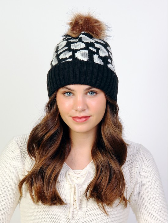 Leopard Pompom Beanie