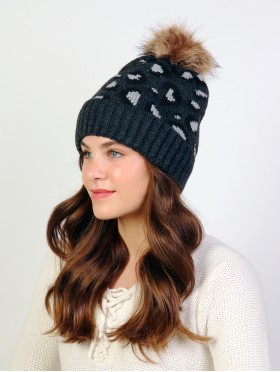 Leopard Pompom Beanie