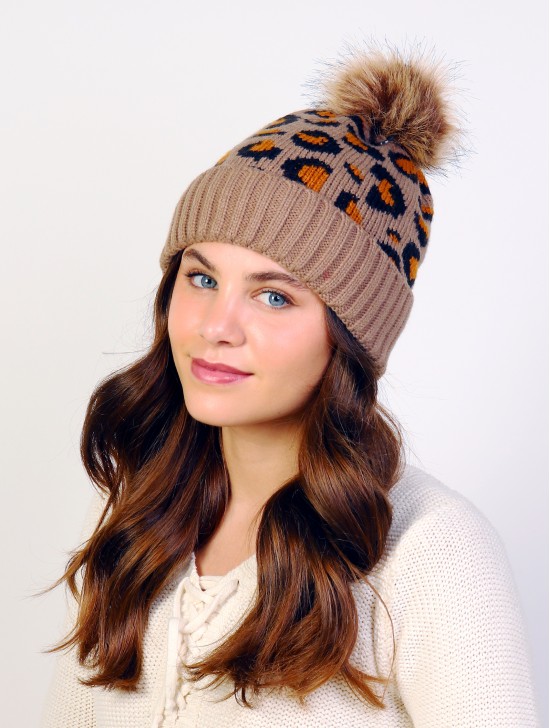 Leopard Pompom Beanie